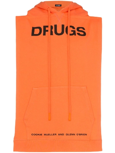 Shop Raf Simons Drugs Printed Sleeveless Hooded Pannel In Orange