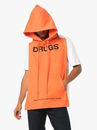 Shop Raf Simons Drugs Printed Sleeveless Hooded Pannel In Orange