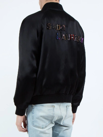 Shop Saint Laurent Bead Embroidered Logo Varsity Jacket