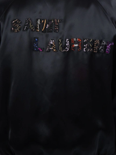 Shop Saint Laurent Bead Embroidered Logo Varsity Jacket