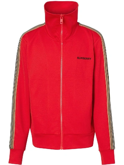 Shop Burberry Icon Stripe Detail Track Top In Red