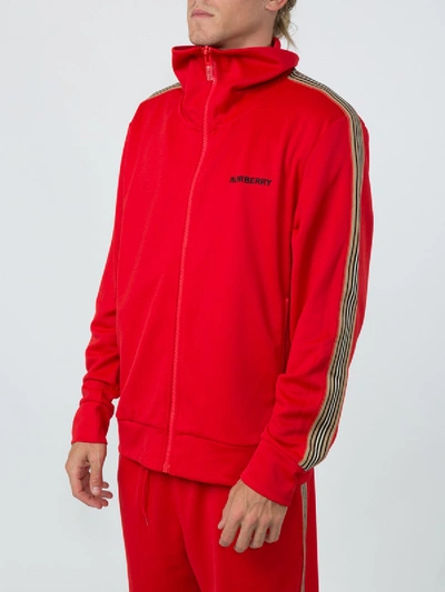 Shop Burberry Icon Stripe Detail Track Top In Red
