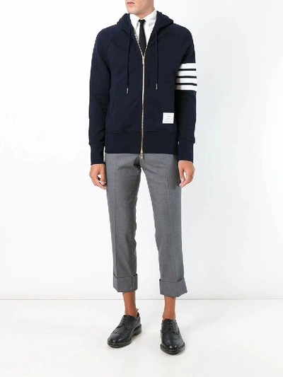 Shop Thom Browne 4-bar Zip-up Jersey Hoodi In Blue