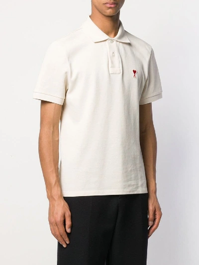 Shop Ami Alexandre Mattiussi Short Sleeve Polo Shirt With Red Ami De Coeur Patch White