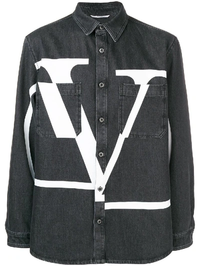 Shop Valentino Logo Denim Shirt Black