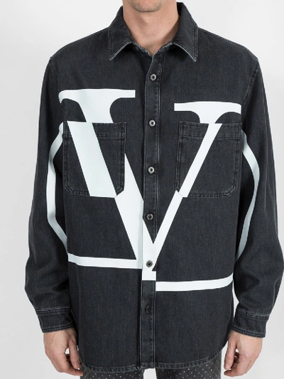 Shop Valentino Logo Denim Shirt Black