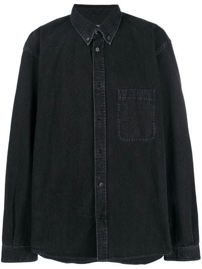 Shop Balenciaga Back Logo Print Denim Shirt Black