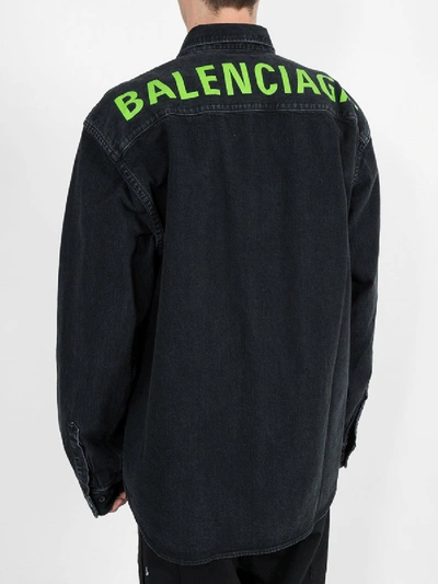 Shop Balenciaga Back Logo Print Denim Shirt Black