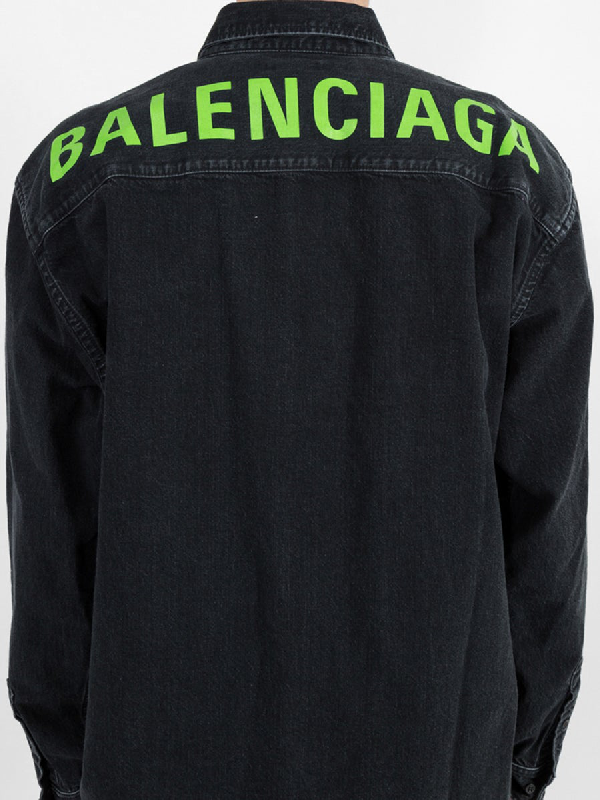 Balenciaga Men's Washed Denim Logo-back Sport Shirt In Vintage Black |  ModeSens