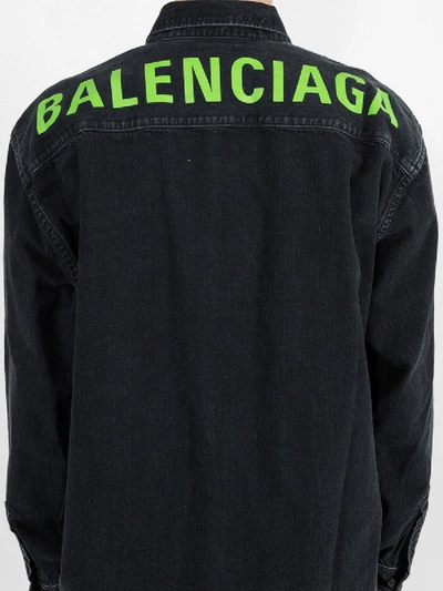 Shop Balenciaga Back Logo Print Denim Shirt Black