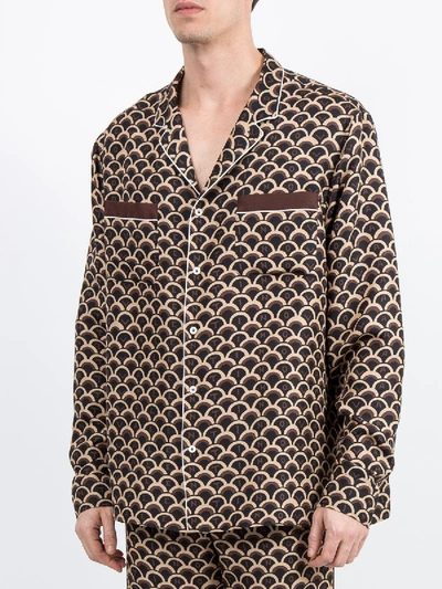 Shop Valentino Silk Scale Print Shirt In Brown