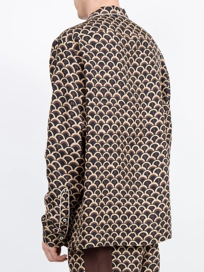 Shop Valentino Silk Scale Print Shirt In Brown