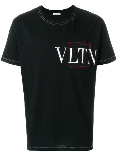 Shop Valentino Vltn Stitched Detail T-shirt In Black