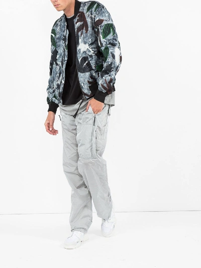 Shop Oamc Painterly Floral Bomber Jacket In Grey