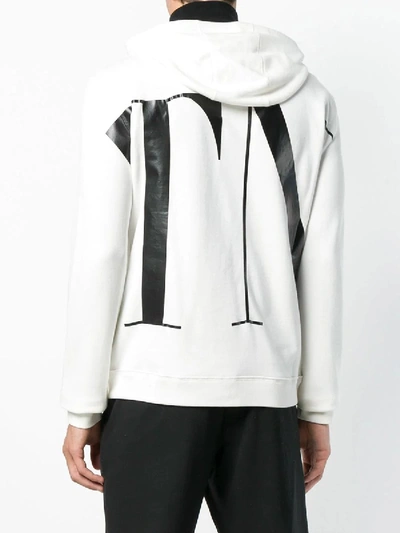 Shop Valentino Letters Print Zipped Hoodie In White