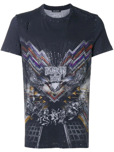 Shop Balmain Graphic Print T-shirt In Black