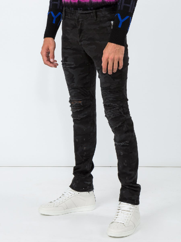 Balmain Black Camo Slim Fit Jeans ModeSens