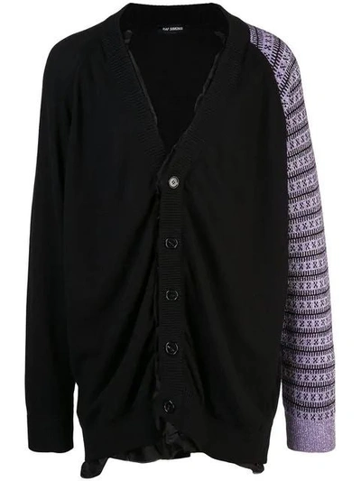 Shop Raf Simons Cotton Cardigan With Contrast Sleeve Grey