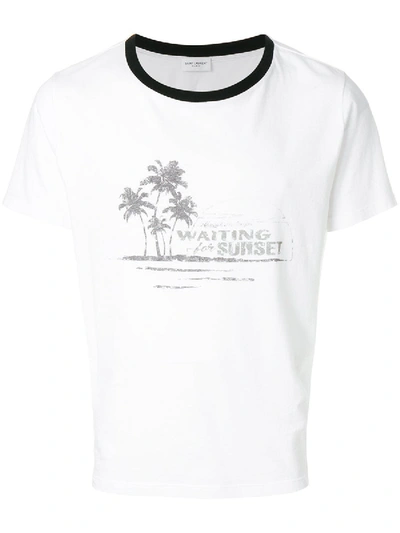 Shop Saint Laurent Waiting For Sunset T-shirt White Black Collar