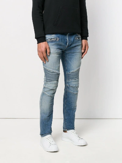 Shop Balmain Stonewashed Skinny Biker Jeans Washed Black