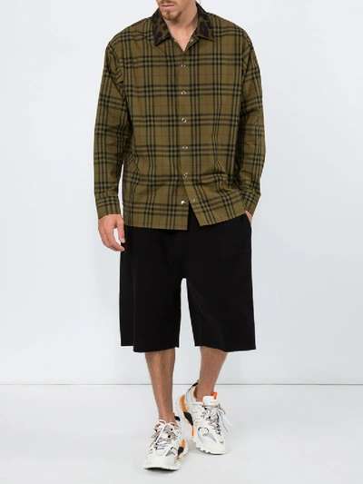 Shop Burberry Contrast Collar Vintage Check Cotton Shirt In Green