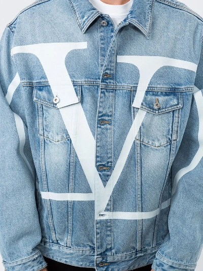 Shop Valentino Light Blue Logo Denim Jacket