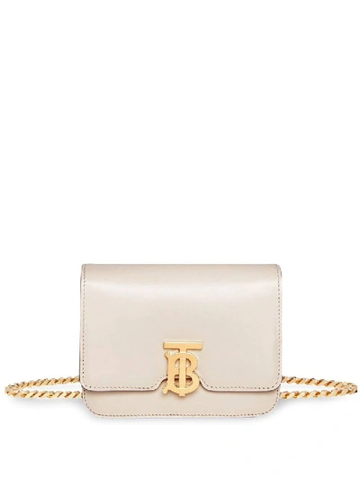 Shop Burberry Leather Belted Tb Bag In Neutral
