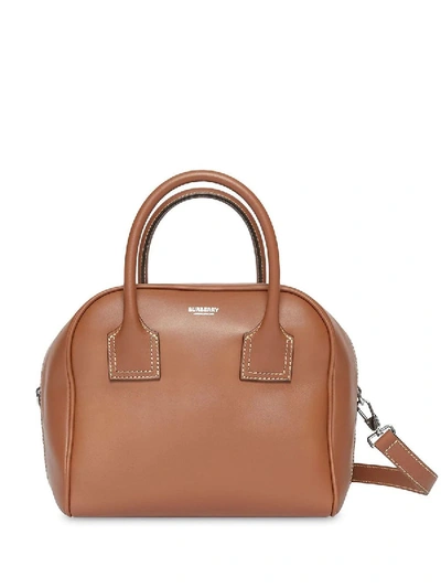 Shop Burberry Small Leather Cube Bag Brown