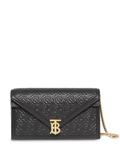 Shop Burberry Small Quilted Monogram Tb Envelope Clutch Black