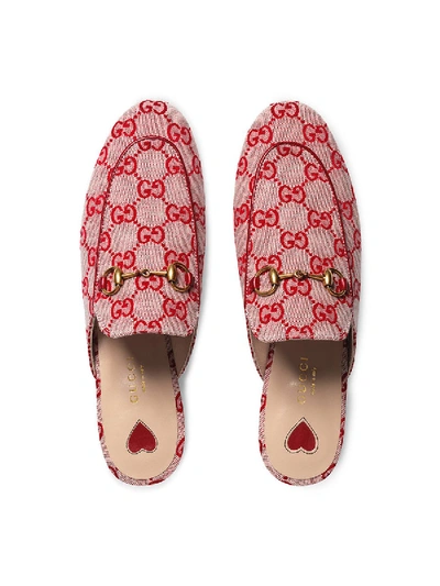 Shop Gucci Princetown Gg Canvas Slipper In Red
