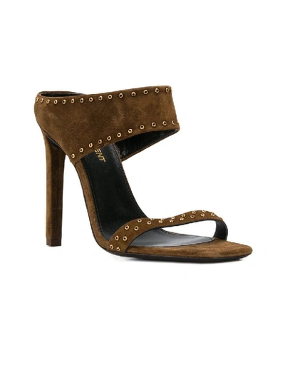 Shop Saint Laurent Mica 105 Stud Mule Sandal In Brown