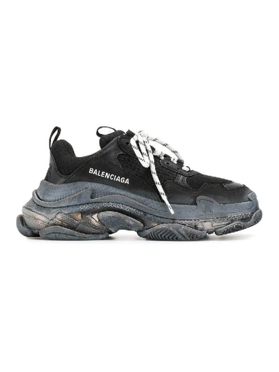 Shop Balenciaga Black Worn-out Triple S Sneakers