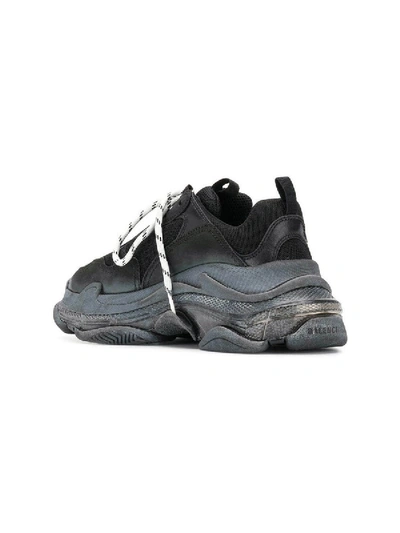 Shop Balenciaga Black Worn-out Triple S Sneakers