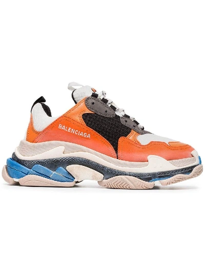 Shop Balenciaga Orange And Blue Triple S Sneakers