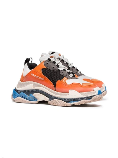 Shop Balenciaga Orange And Blue Triple S Sneakers