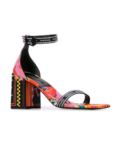 Shop Versace Floralmania Print Sandals In Multicolor