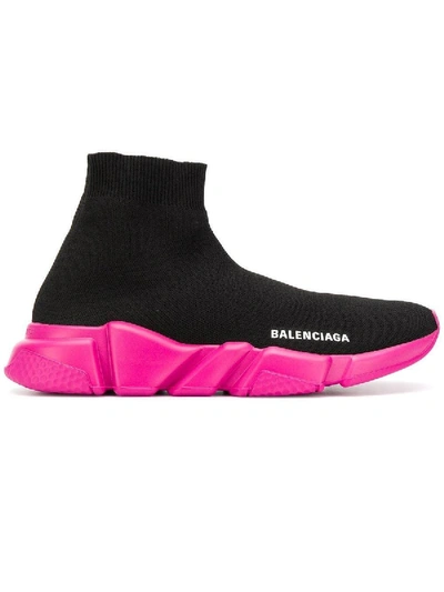 Shop Balenciaga Black And Pink Speed Sneakers