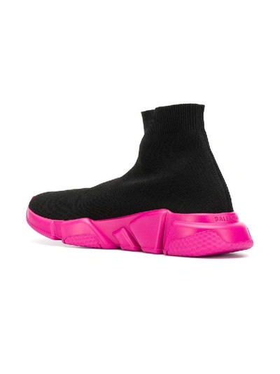 Shop Balenciaga Black And Pink Speed Sneakers