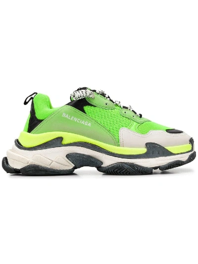 Shop Balenciaga Lime Green Triple S Sneakers