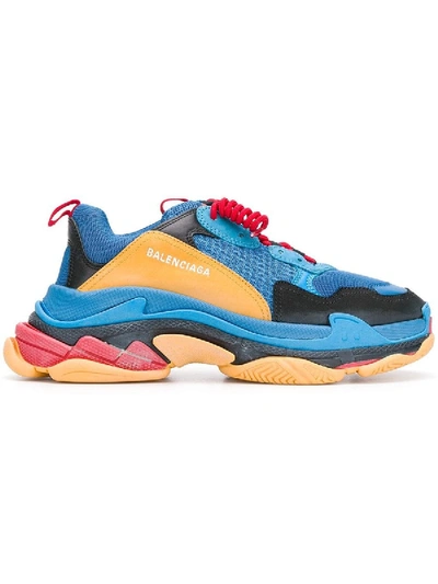 Shop Balenciaga Blue And Orange Triple S Sneakers