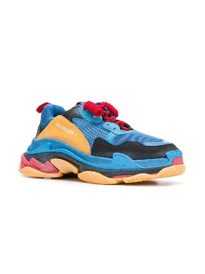 Shop Balenciaga Blue And Orange Triple S Sneakers