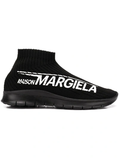 Shop Maison Margiela Logo Sock Sneakers In Black