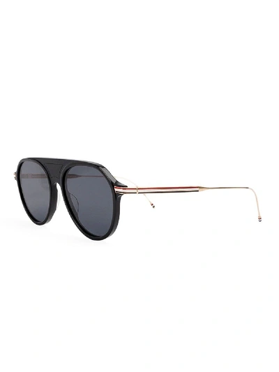 Shop Thom Browne Aviator Sunglasses In Black