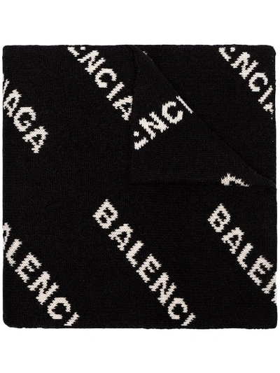 Shop Balenciaga Logo Intarsia Wool Blend Scarf