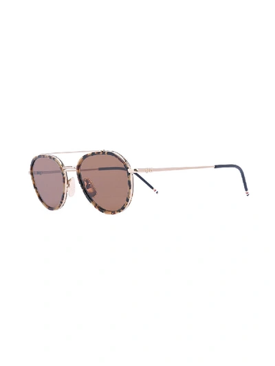 Shop Thom Browne Aviator Sunglasses In Brown