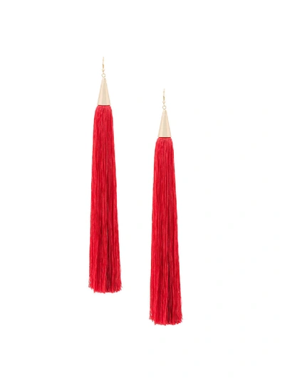 Shop Eddie Borgo Long Silk Tassel Earrings In Red