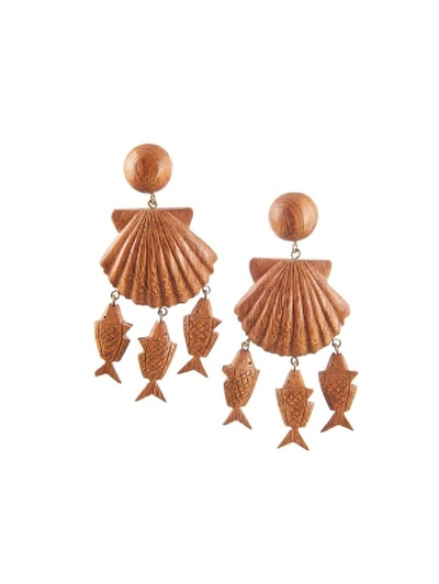 Shop Rebecca De Ravenel Delphine Wood Chram Drop Earrings In Brown