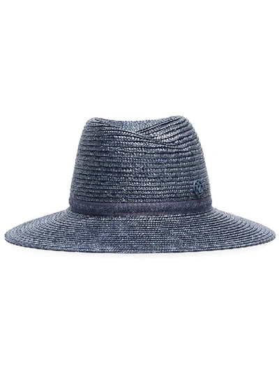 Shop Maison Michel Blue Straw Weave Hat
