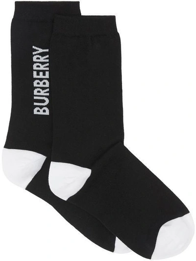 Shop Burberry Logo Intarsia Cotton Blend Socks