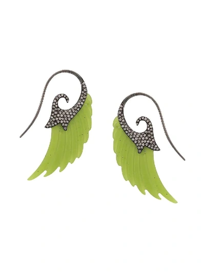 Shop Noor Fares Jade Fly Me To The Moon Earrings Green